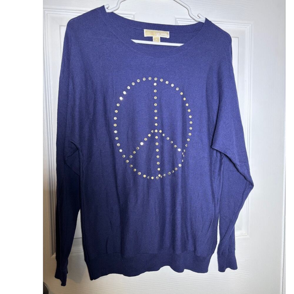 Michael Kors navy blue peace sign lite sweater Size M